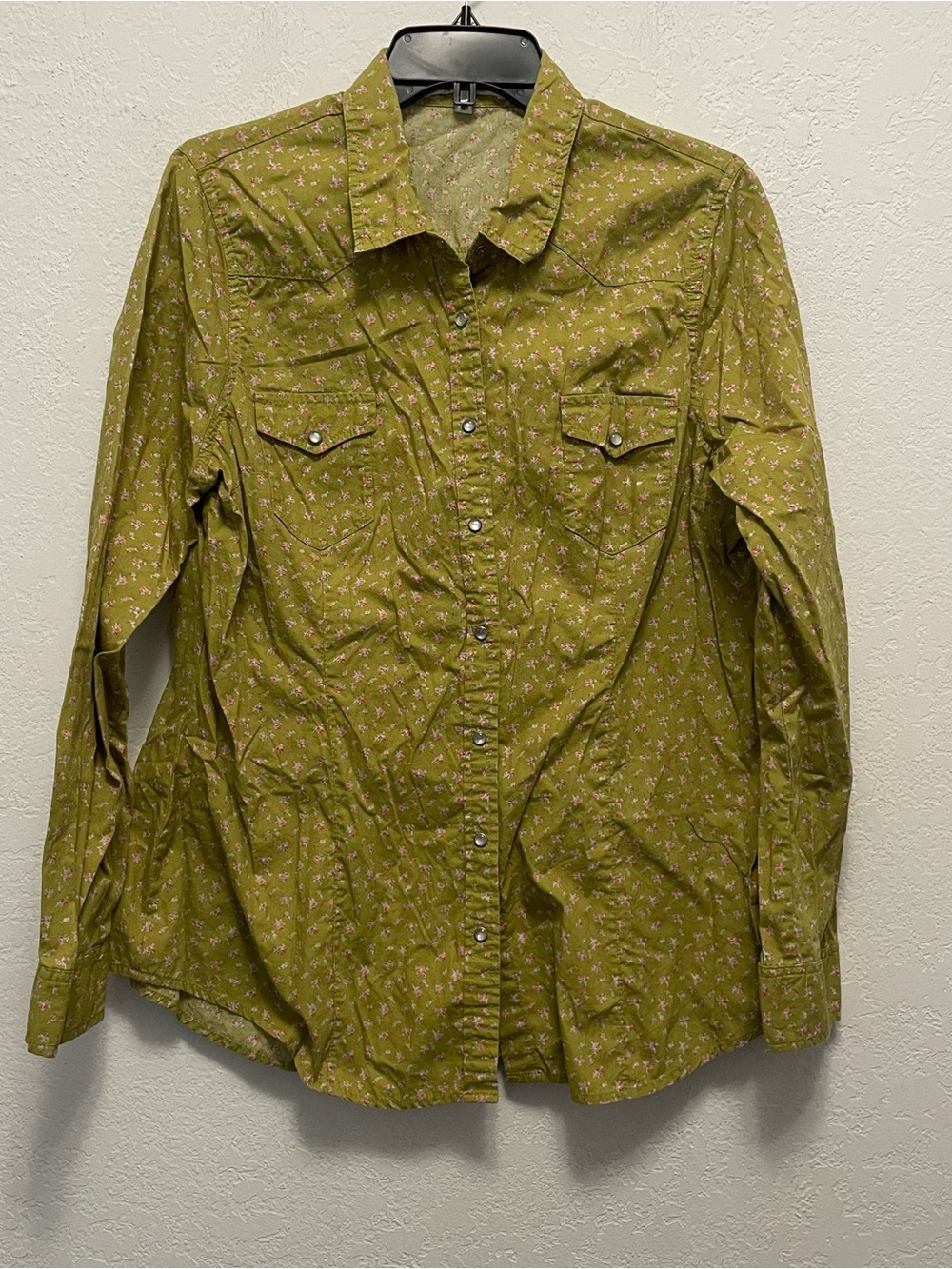 Daniel Rainn XL Green western button-down blouse pink micro-floral Pearl Snap
